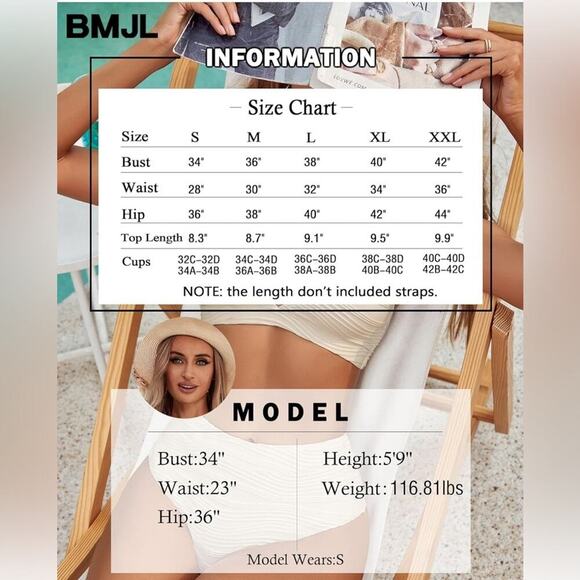 Beige Two Piece Bikini Set with Textured Fabric & high waisted bottoms Size M - Picture 5 of 5